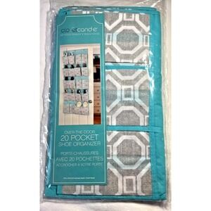 CLOSET CANDIE OVER THE DOOR 20 POCKET SHOE ORGANIZER BLUE GRAY WHITE‎ NWOT